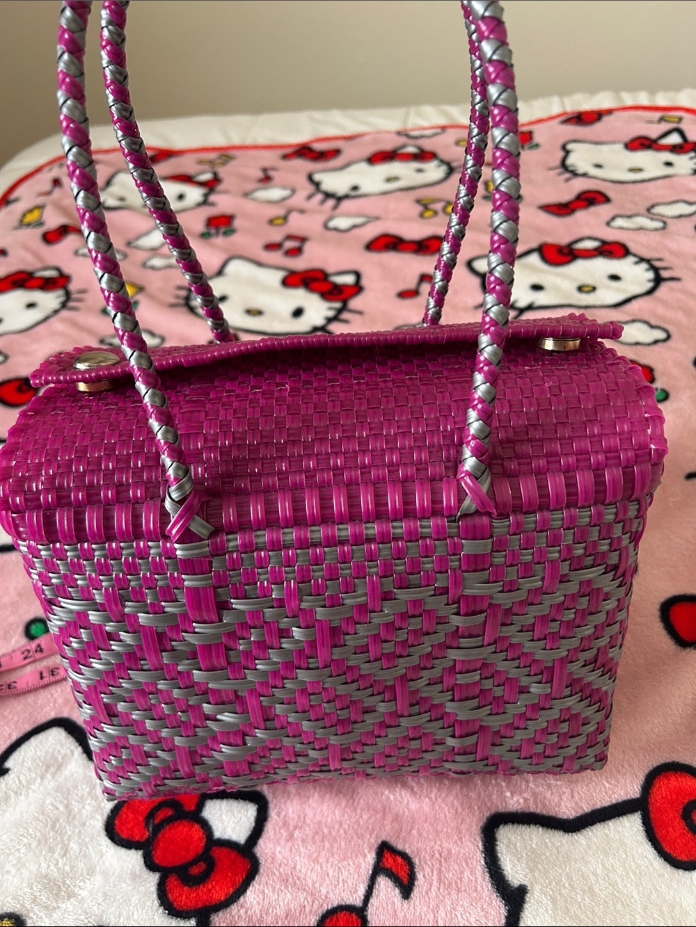 Braided Handle Fuchsia Shoulder Bag